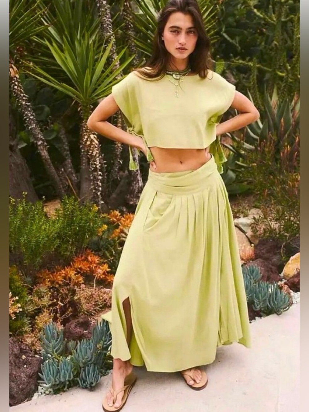 Free People Lime Maxi Skirt SET